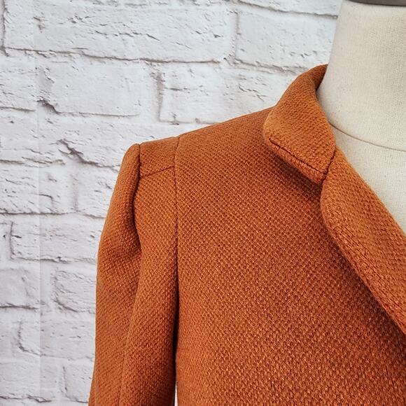 Focus 2000 Orange Tweed Blazer Women 2P Wool Structured Pumpkin Fall Academia - Picture 6 of 9